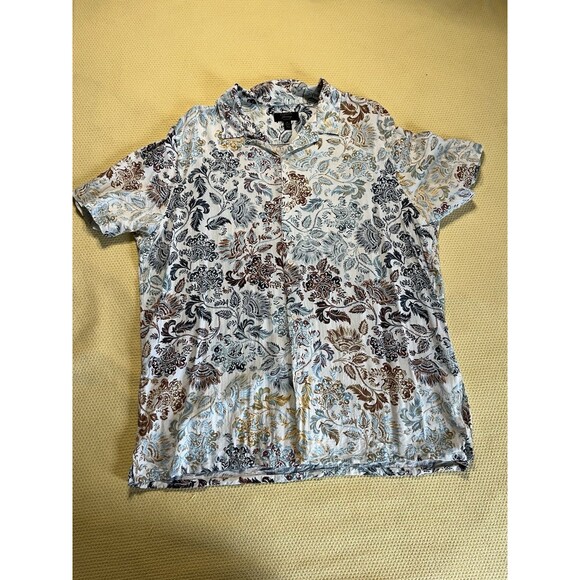 Club Room Luxury  Short Sleeve Button Front Palm Print Silk Blend Shirt Men's XL - Picture 4 of 6